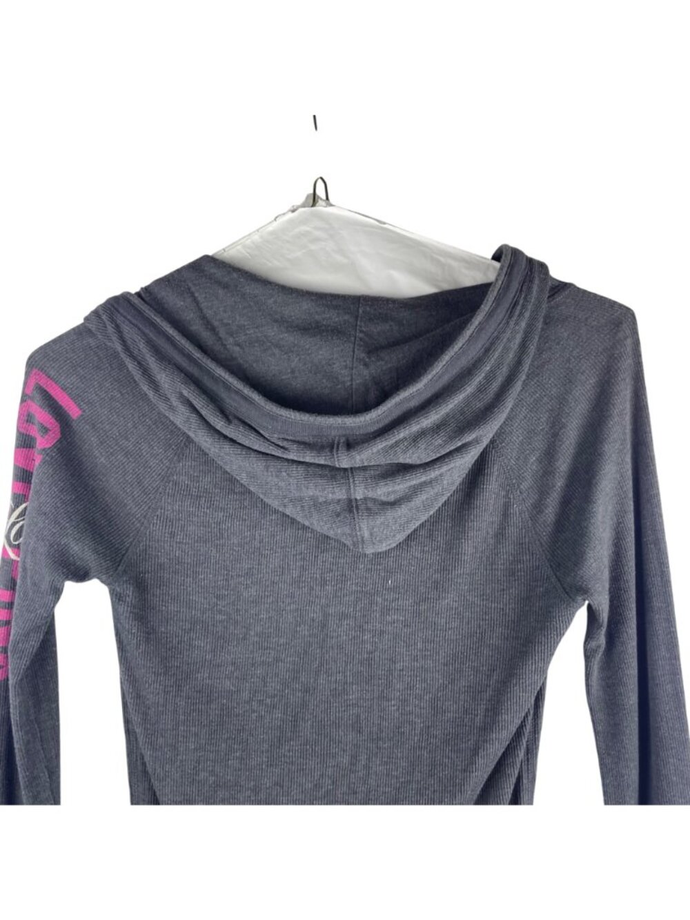 Victorias Secret Pink Y2K Ribbed Henley Hoodie Graphic 1986 Pullover Medium - Picture 9 of 11